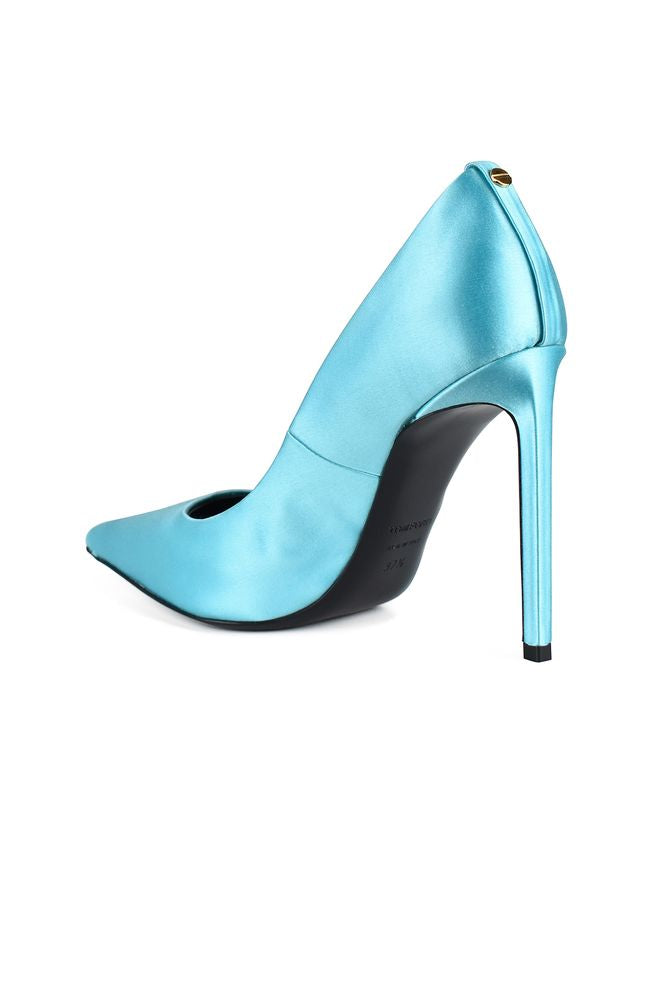 Blue Satin Pumps With Pointed Toe