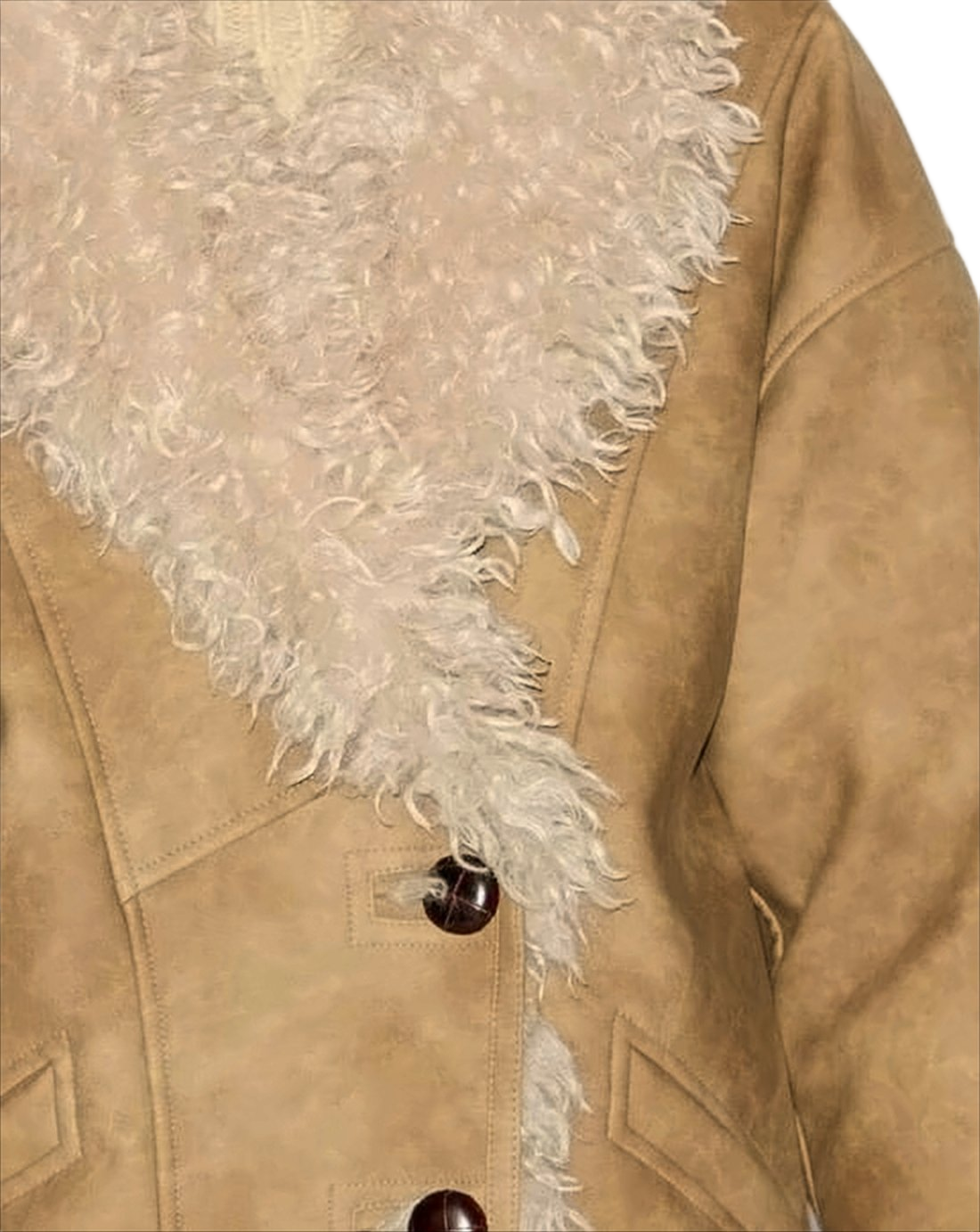 Boxy Short Coat with Plush Shearling Collar