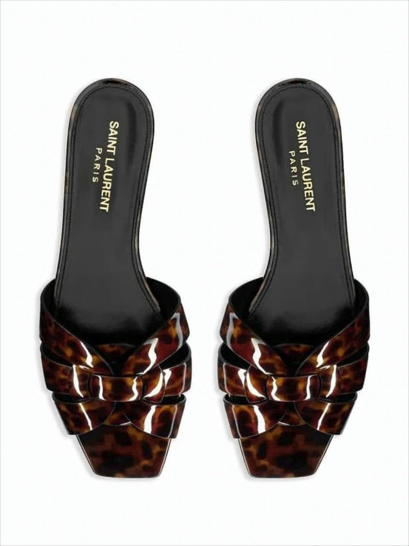 Tortoiseshell Pattern Mules with Woven Design