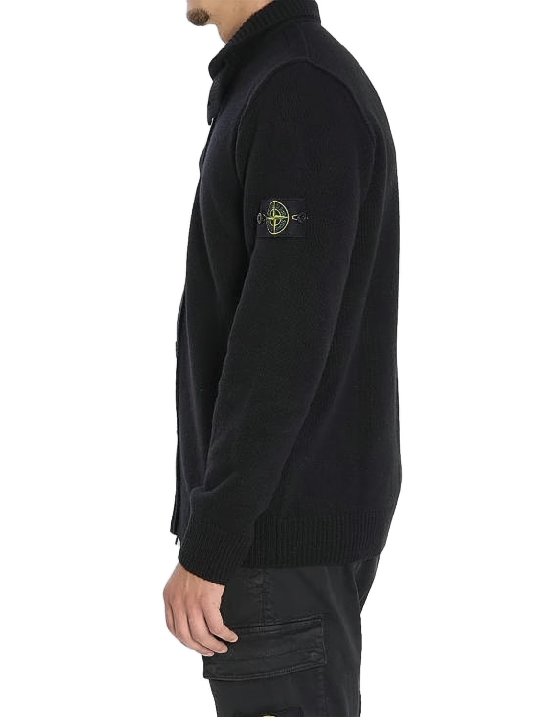 Button-Up Black Knit Cardigan with Ribbed Detailing