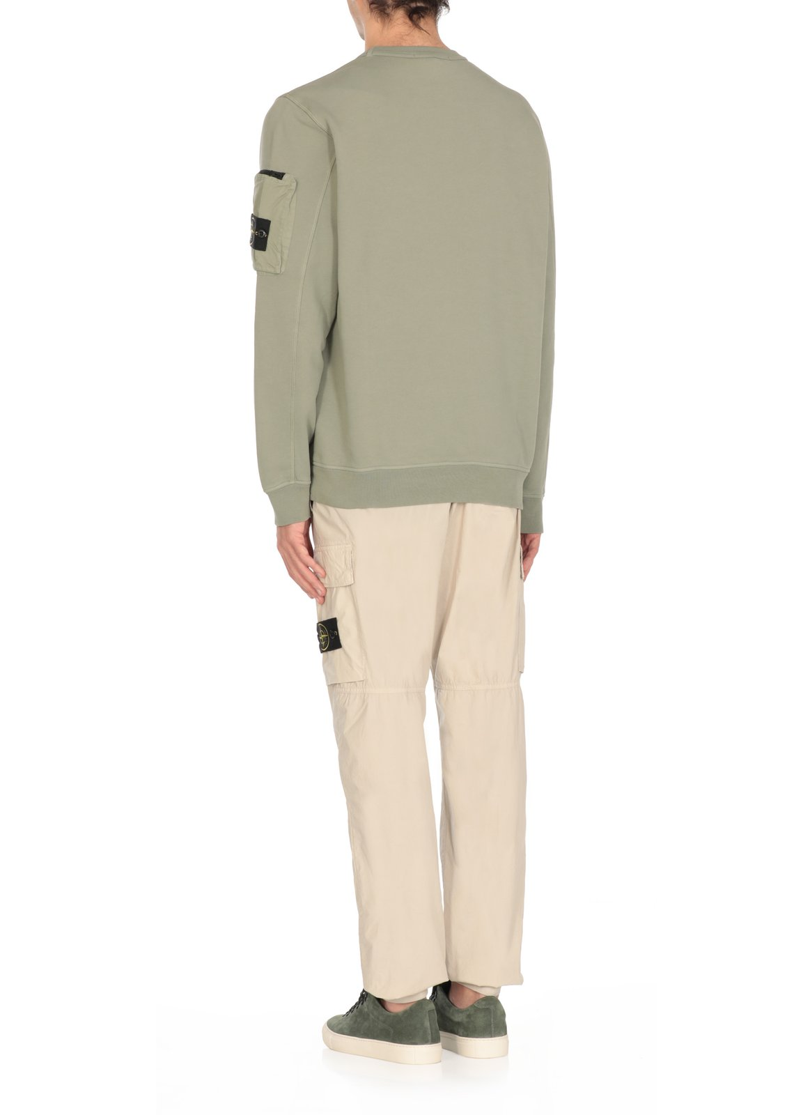 Olive Green Long-Sleeve Sweatshirt with Utility Pocket