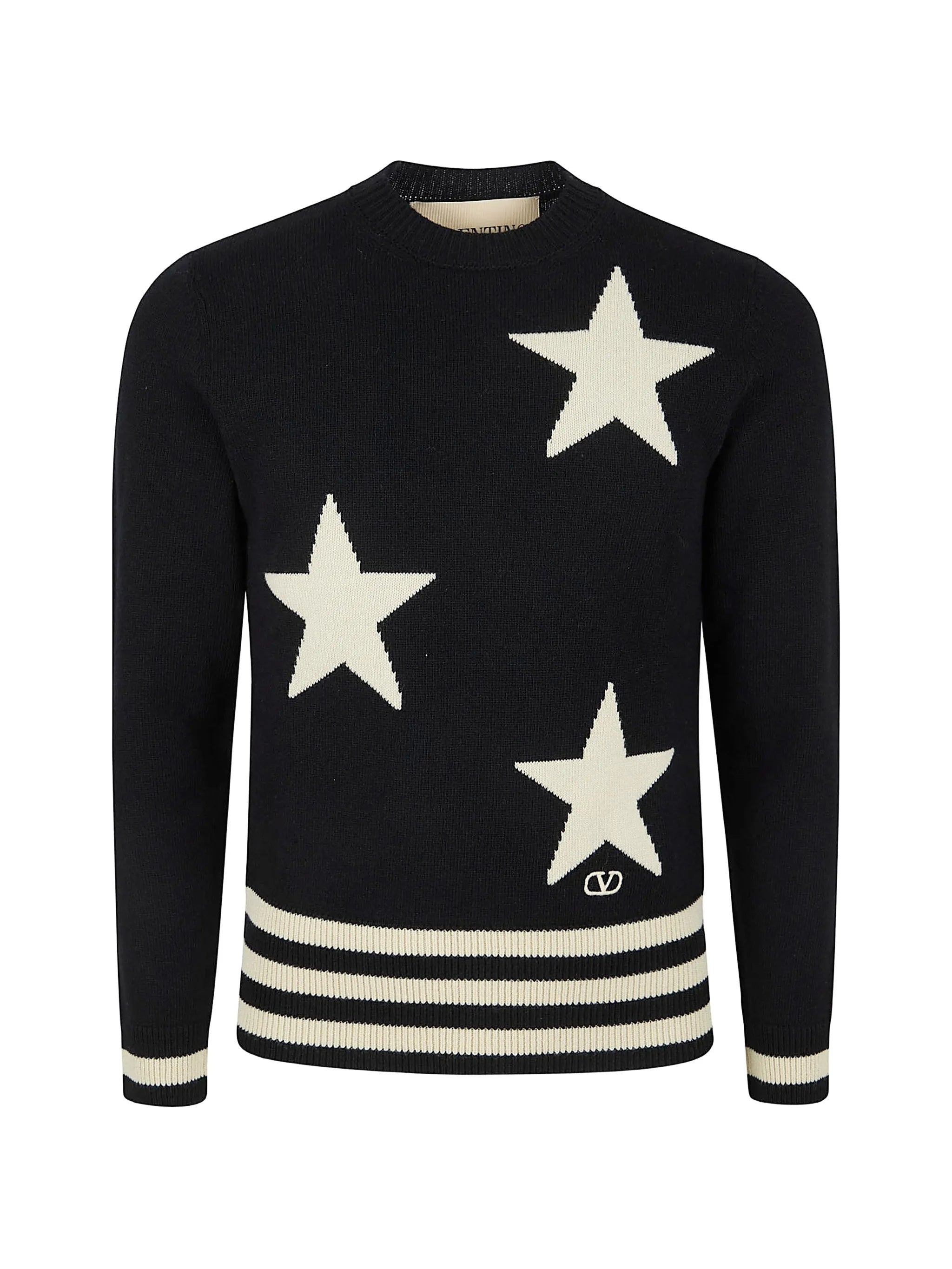 Black Star Motif Crewneck Sweater