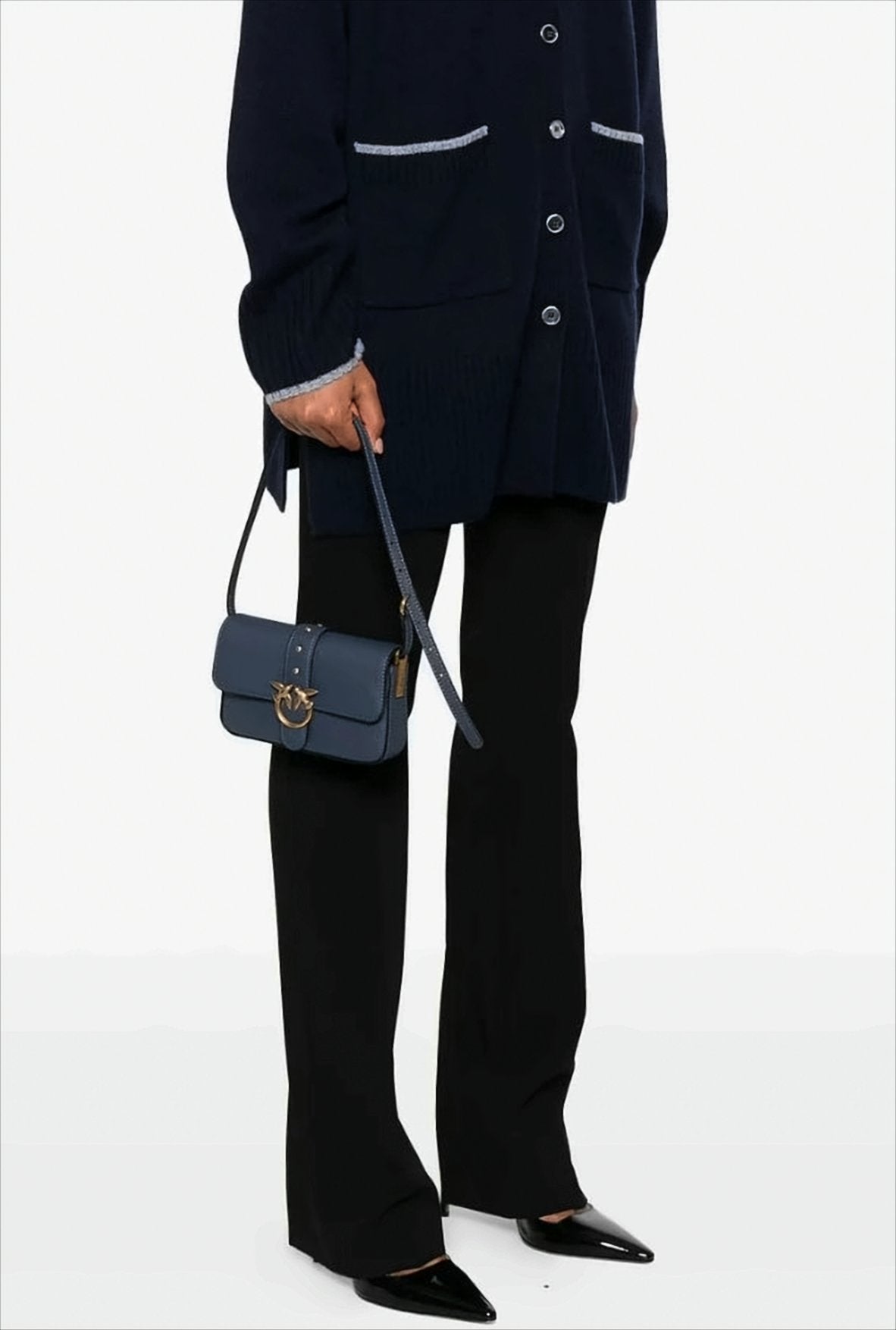 Blue Grained Leather Shoulder Bag
