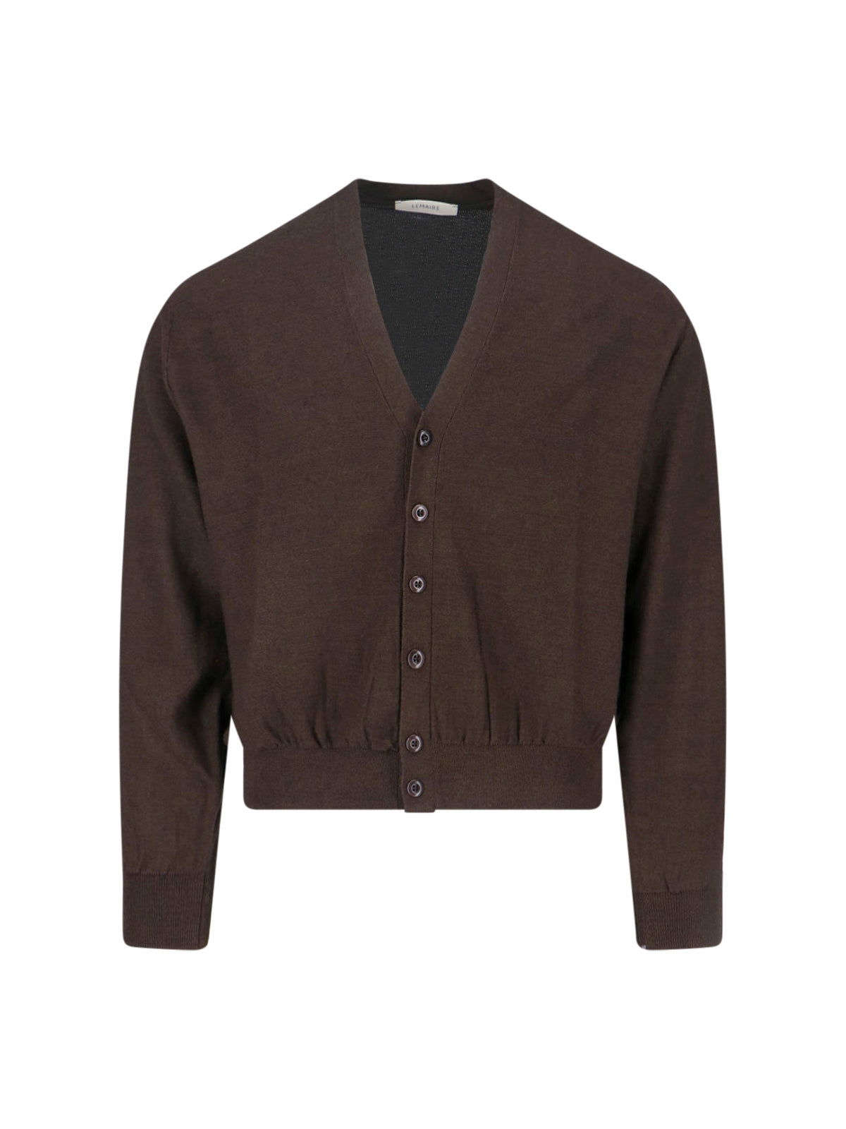 Brown Twisted V-Neck Wool Blend Cardigan