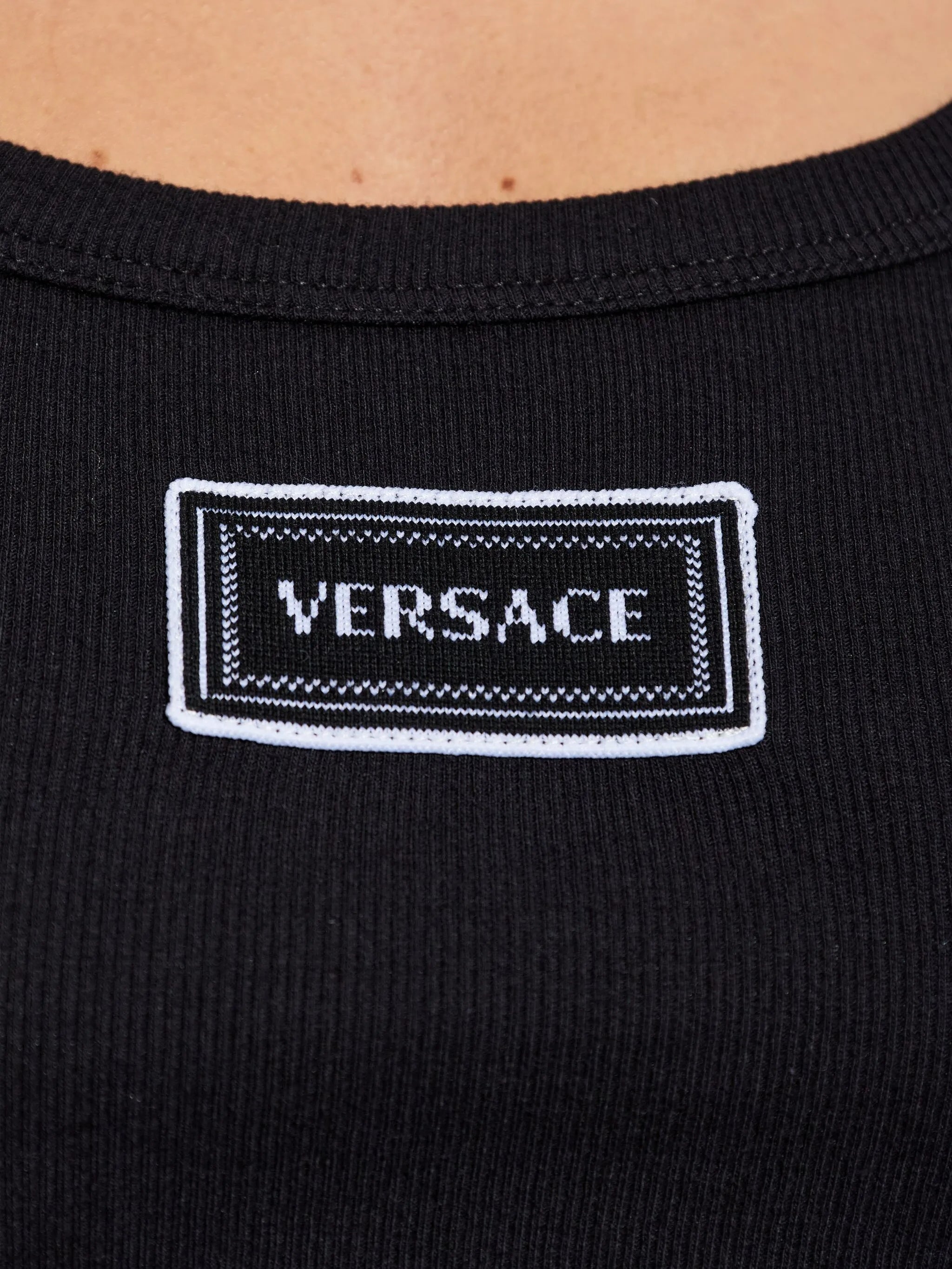 Black Fitted Text Patch Cotton Top