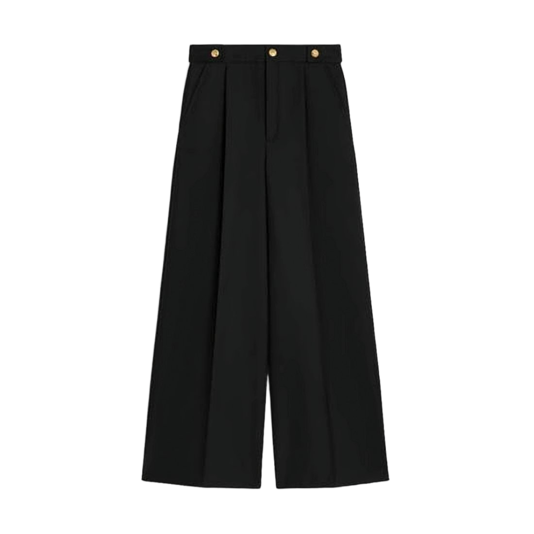 Wide-Leg Tailored Suit Pants with Pleated Front and Gold-Tone Buttons