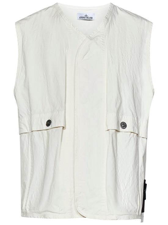 Sleeveless Vest with Textured Fabric and Flap Pockets