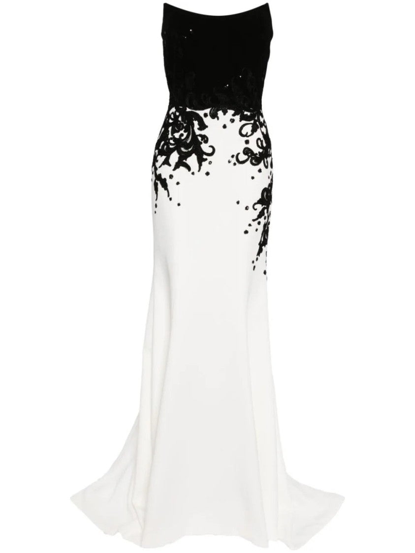 Crepe Mermaid Dress With Embroidery