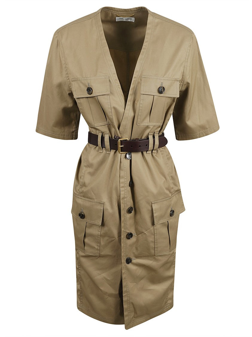 Relaxed-Fit Beige Dress With Belted Waist