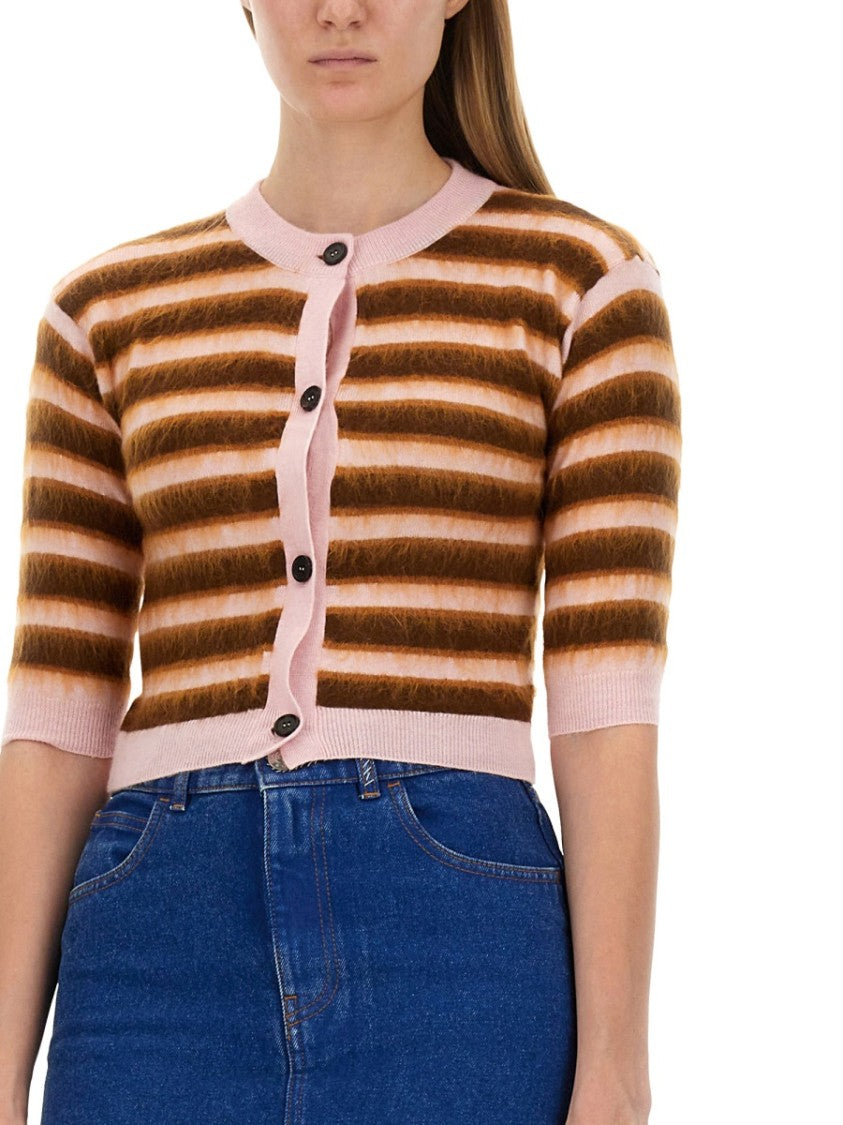 Cropped Cardigan With Playful Stripe Pattern