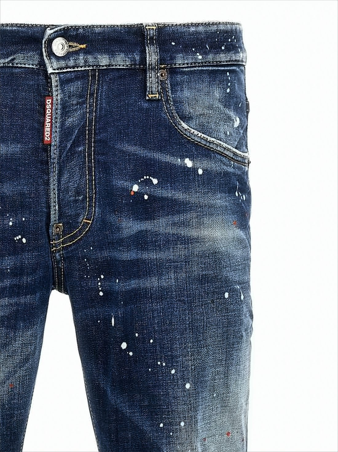 Distressed Dark Blue Slim-Fit Denim Pants