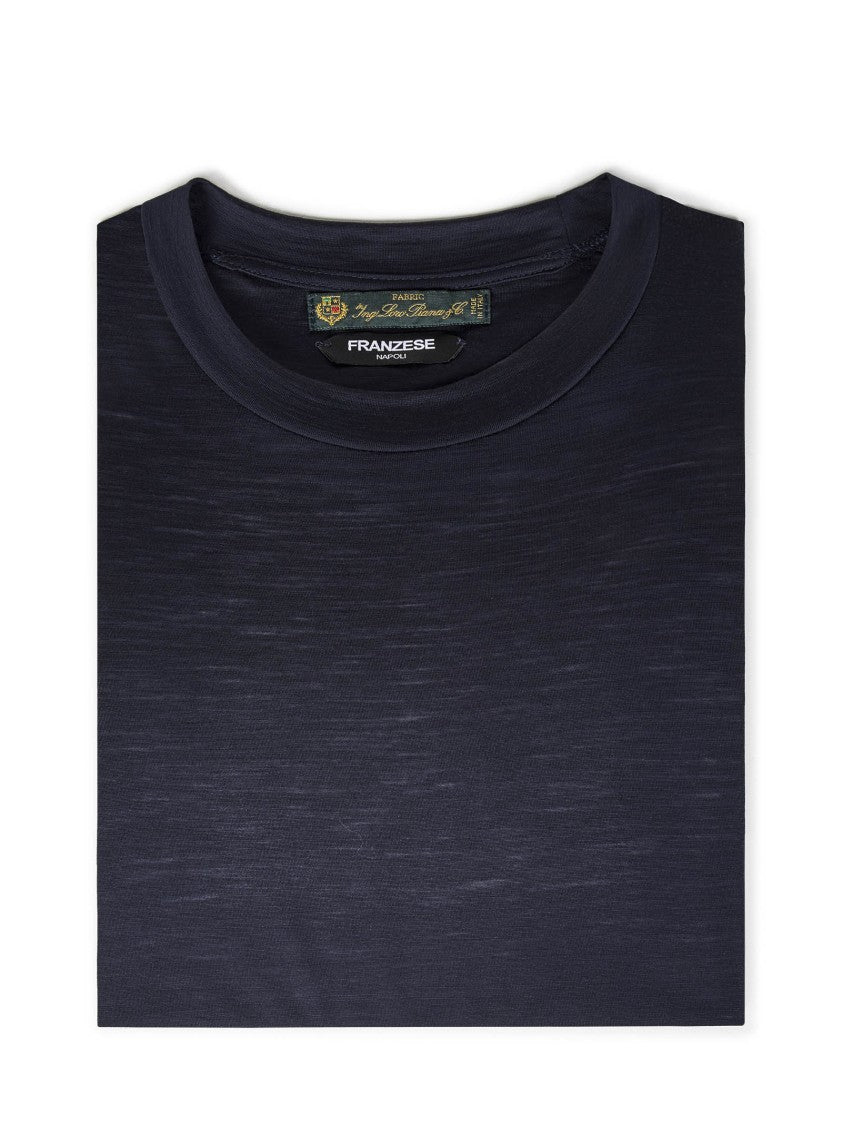 Franzese Blue Crew Neck T-Shirt In 100% Virgin Wool
