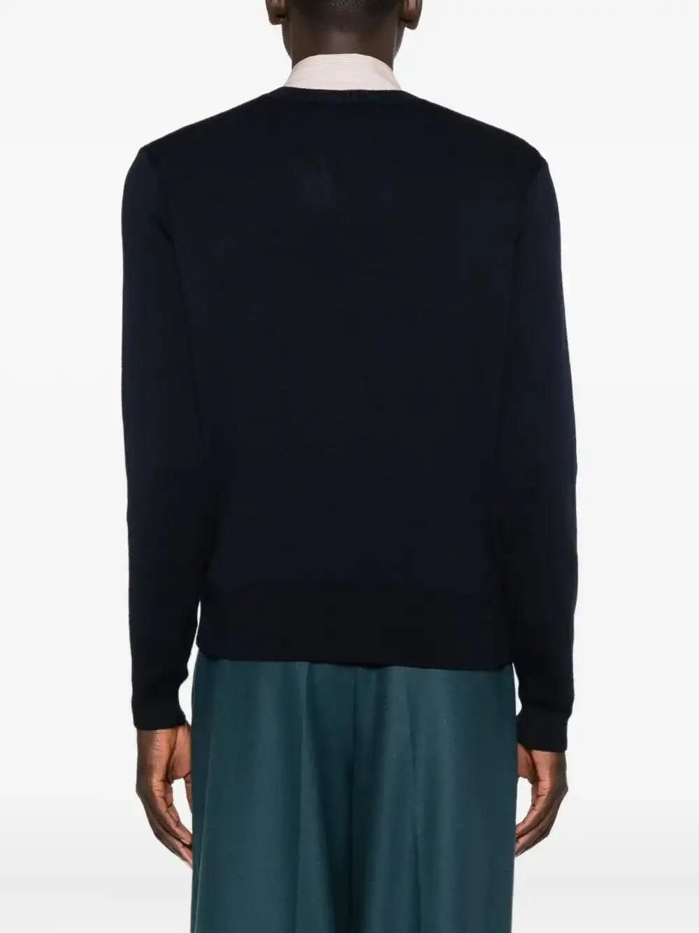 Navy Blue Crew Neck Sweater With Heart Embroidery