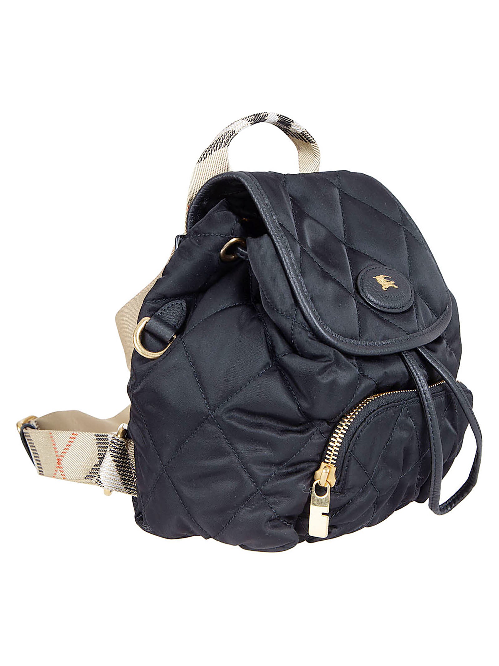 Quilted Black Nylon Backpack with Equestrian Emblem