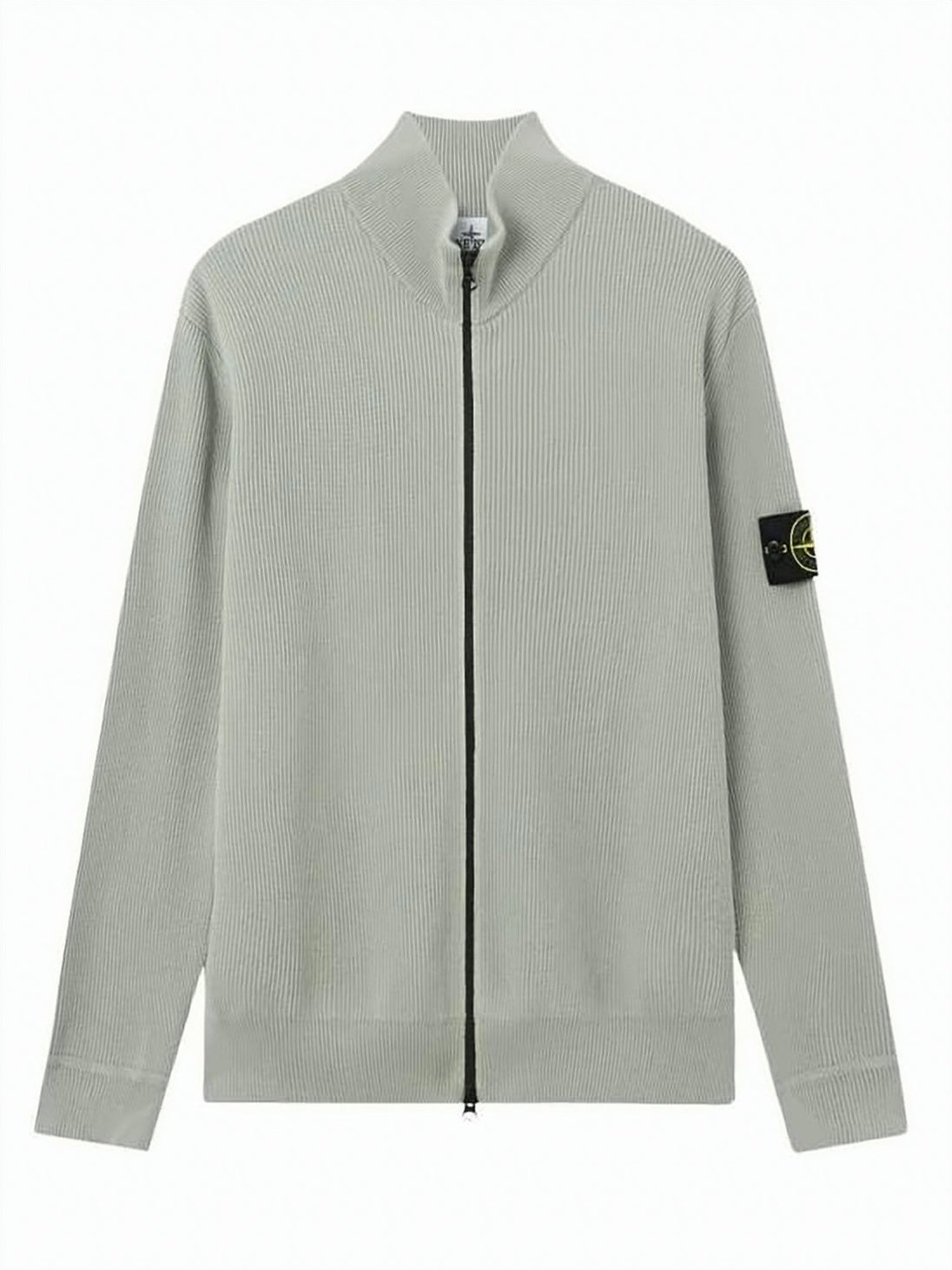 Ribbed Knit Zip-Up Sweater with High Collar