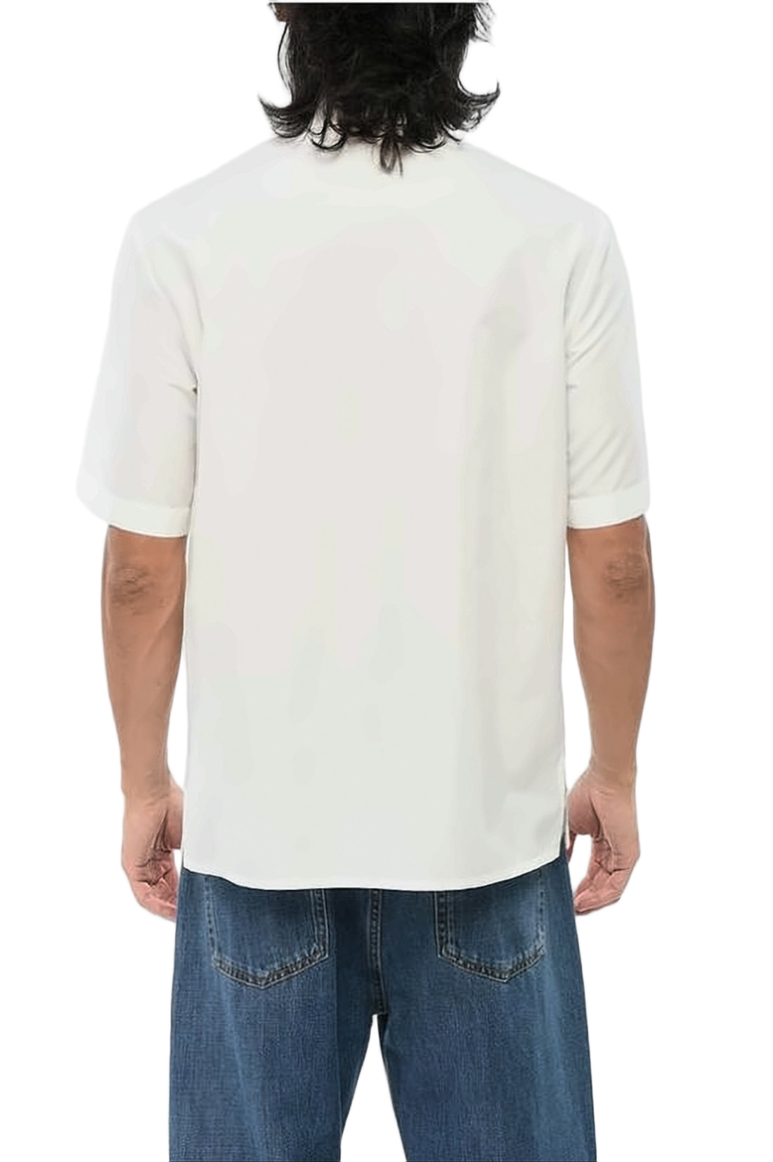 Short-Sleeve White Shirt with Front Zipper