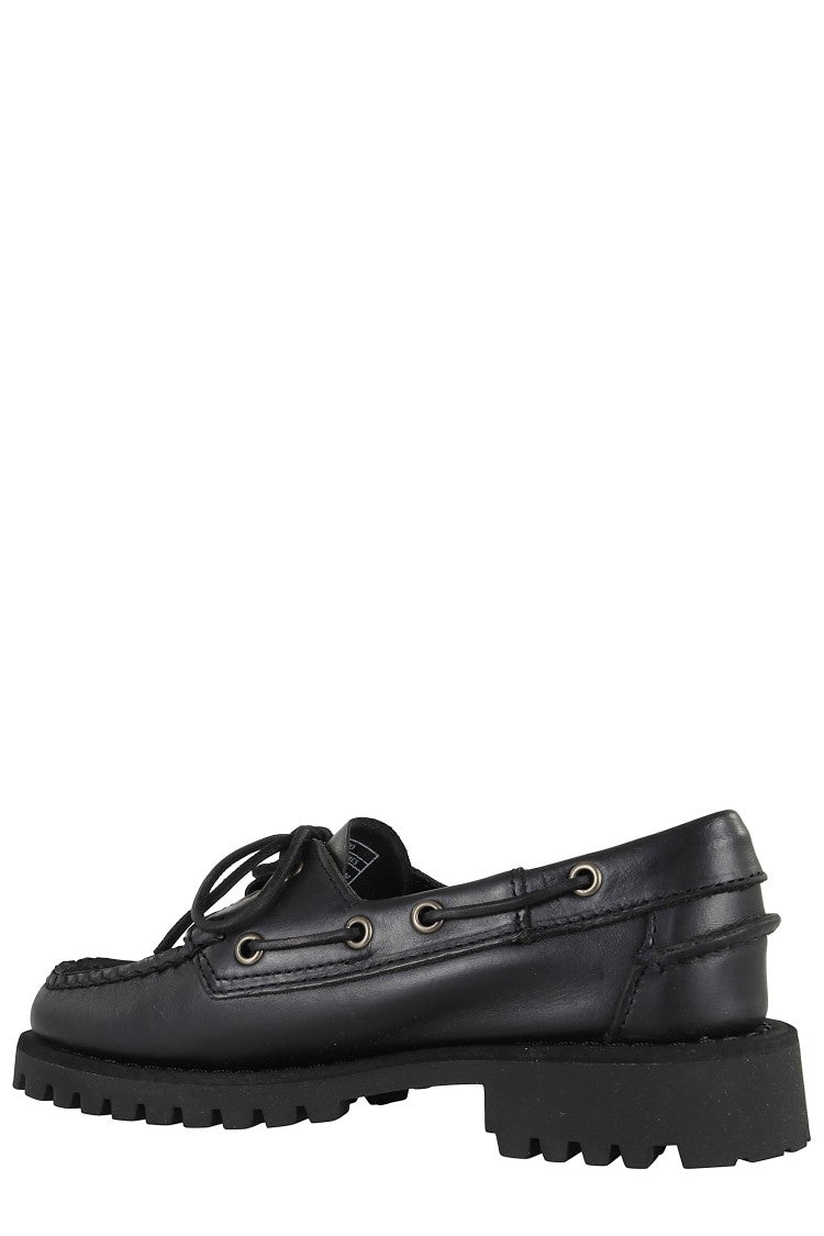 Moccasin-Style Black Leather Loafers