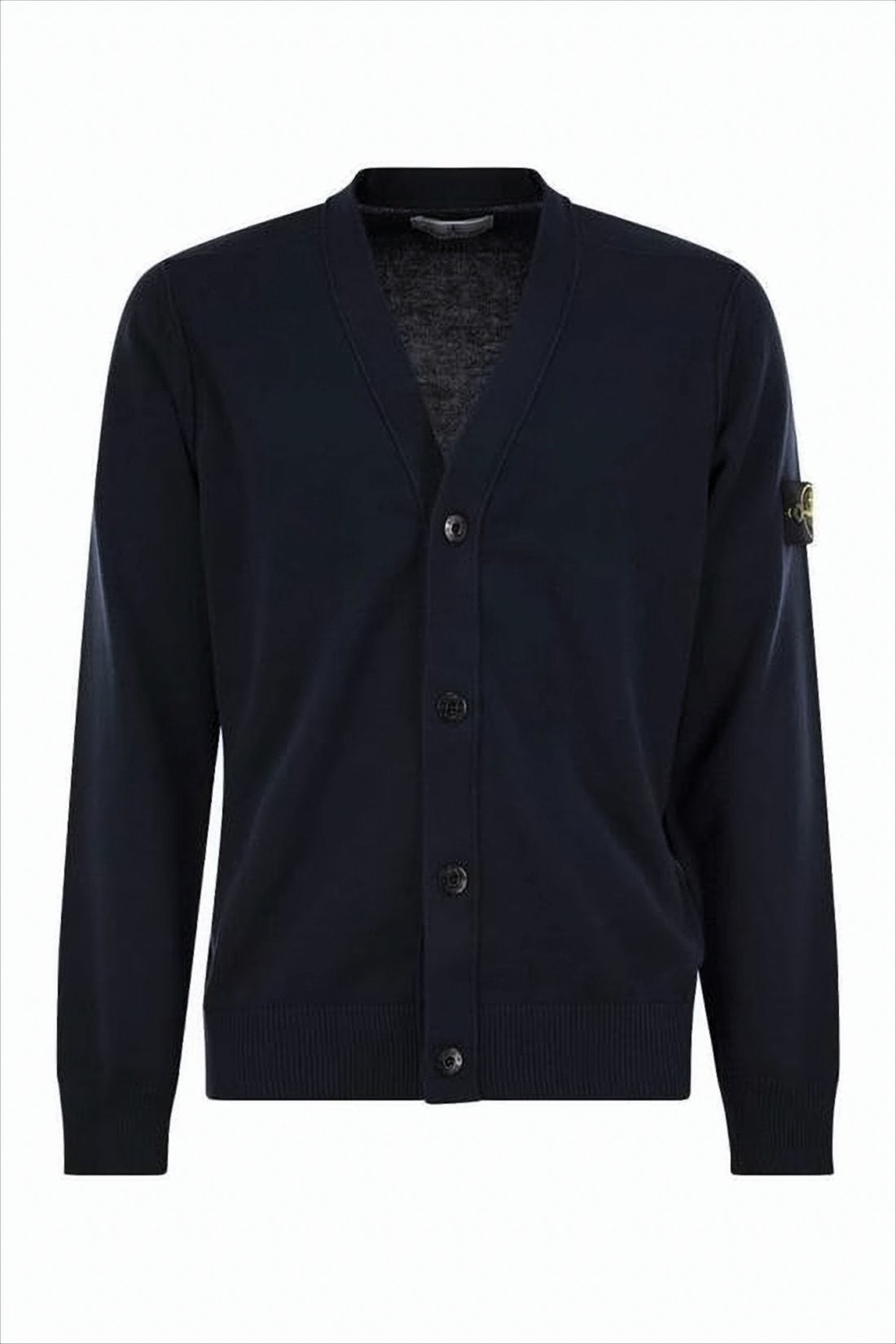 V-Neck Cardigan with Button-Down Front and Distinctive Logo