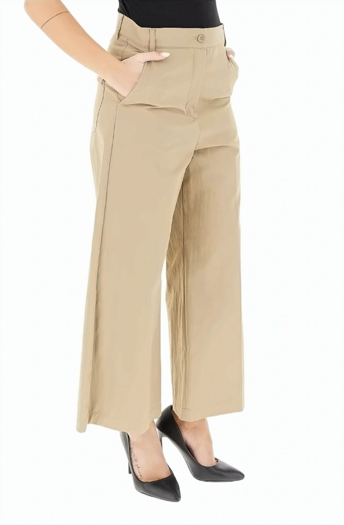 Wide Leg Cotton Blend Trousers