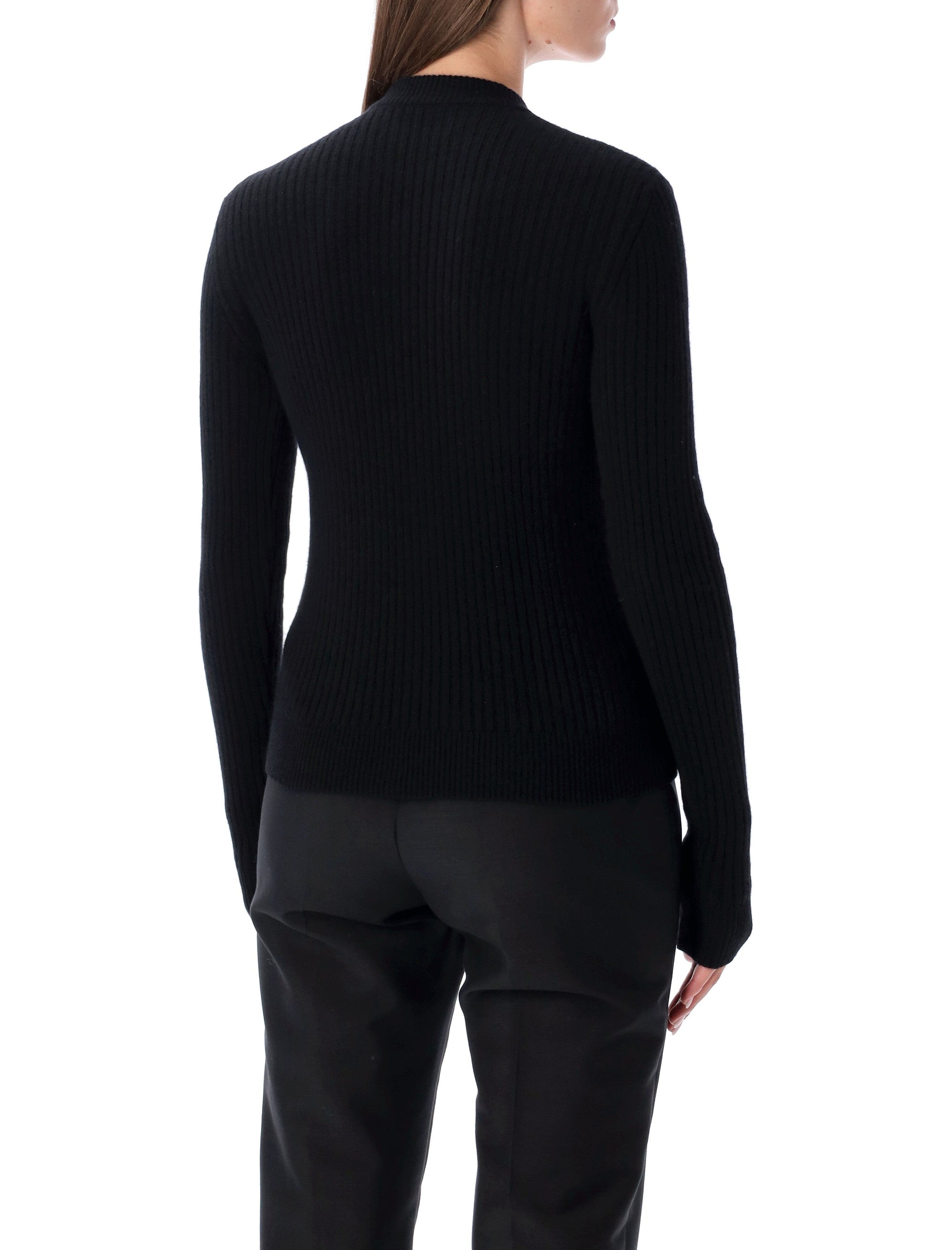 Black Ribbed Wool Sweater With Gold Buttons