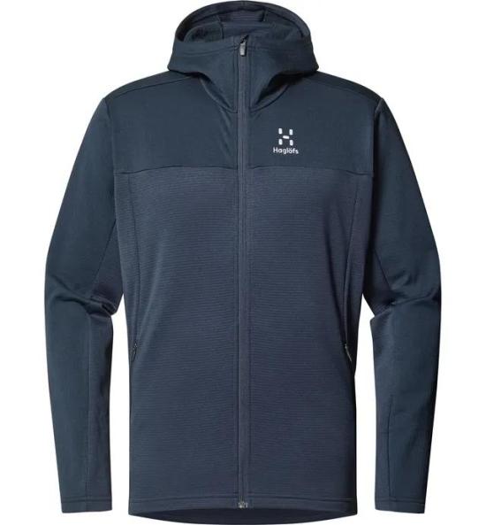 Fitted Blue Activewear Jacket With Hood And Textured Detailing