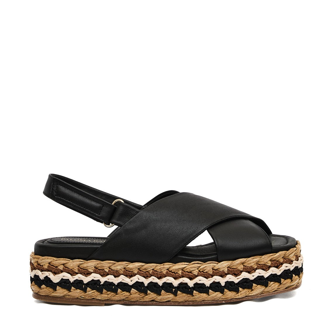 Raffia Wedge Sandal Cross Black