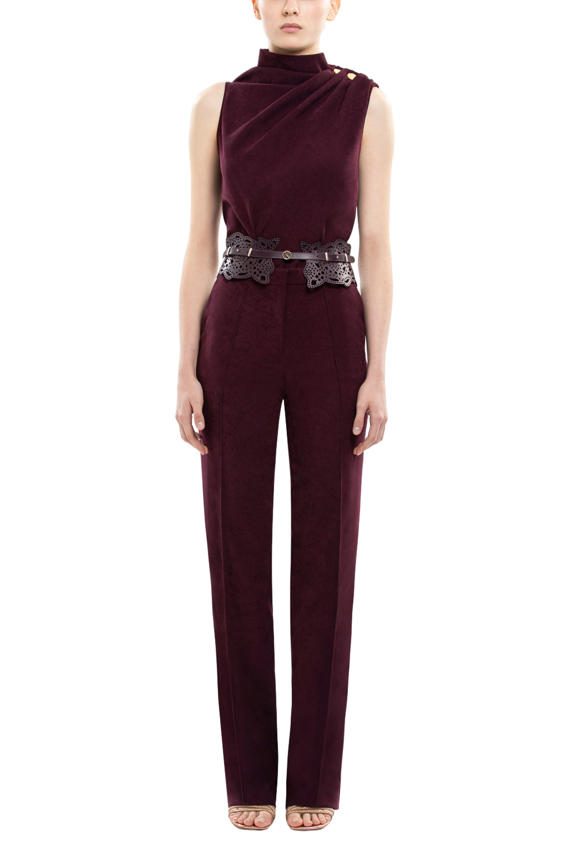 Pleated Top With Gold Buttoned Shoulder