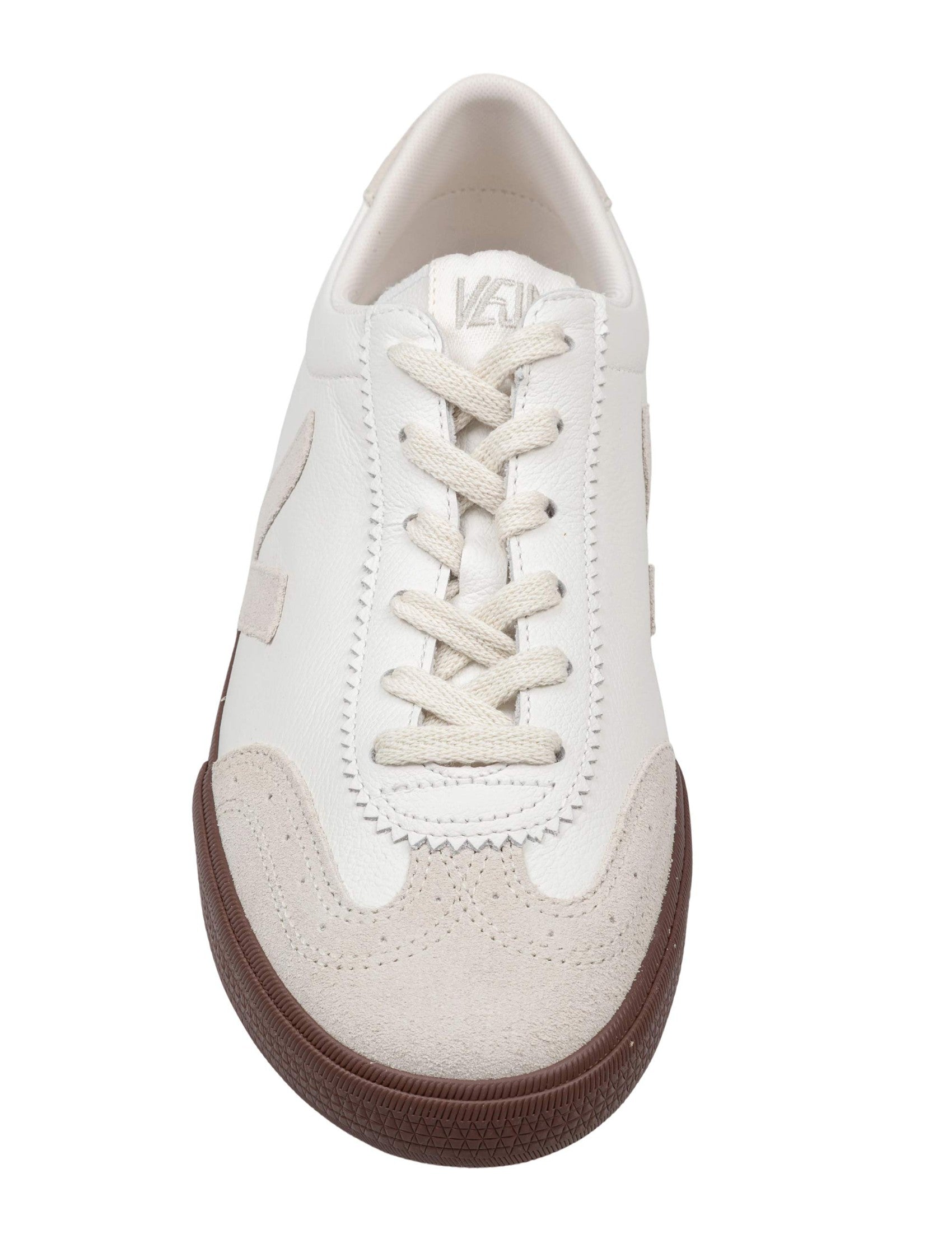 White/Natural Leather/Suede Blend Volley Sneakers