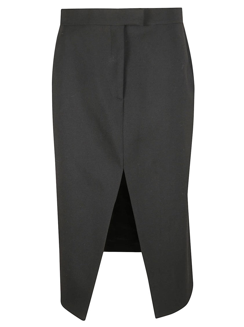 Tailored Black Wool Skirt With Front Slit