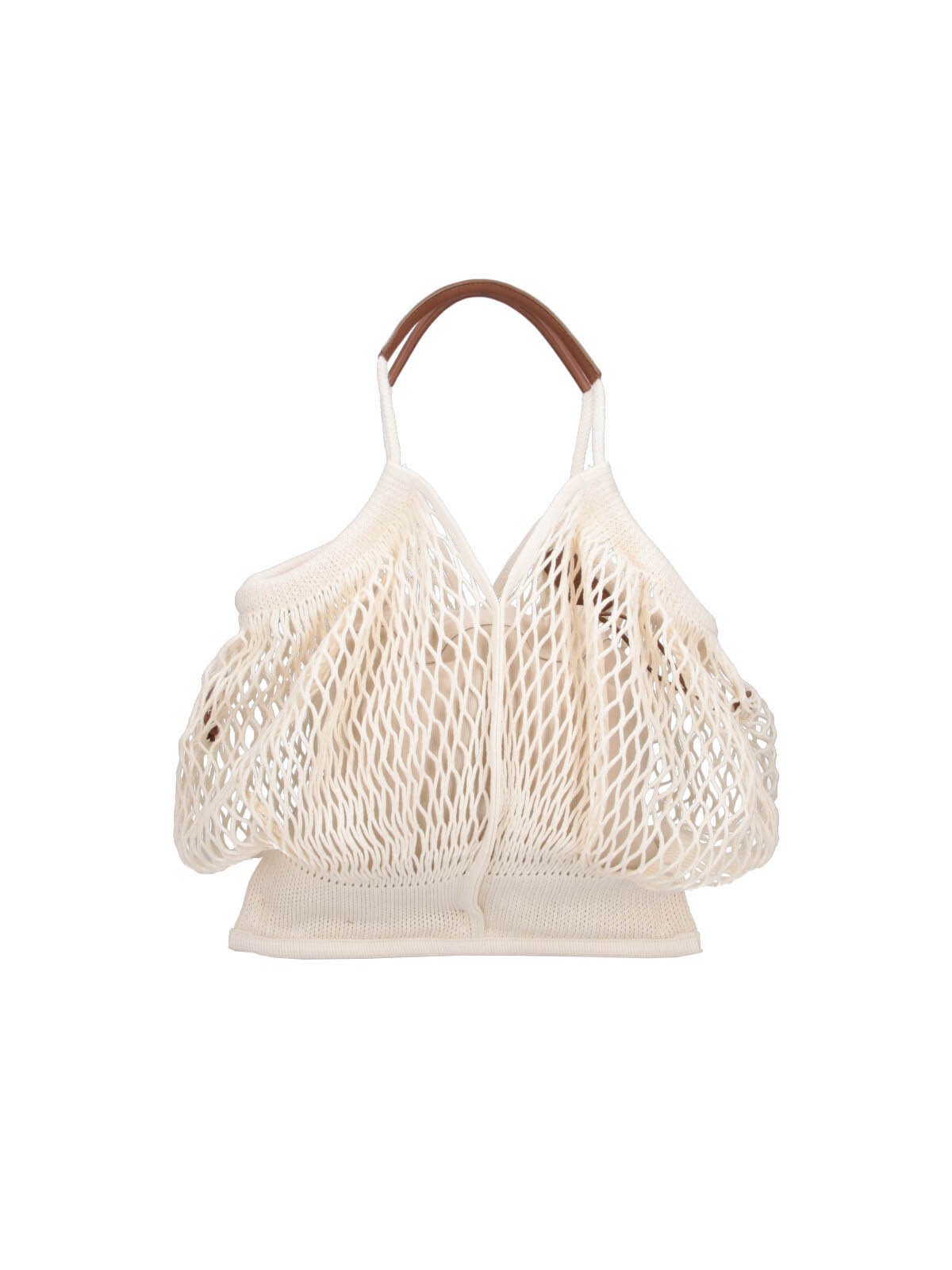 Beige Open-Weave Net Bag Removable Pouch
