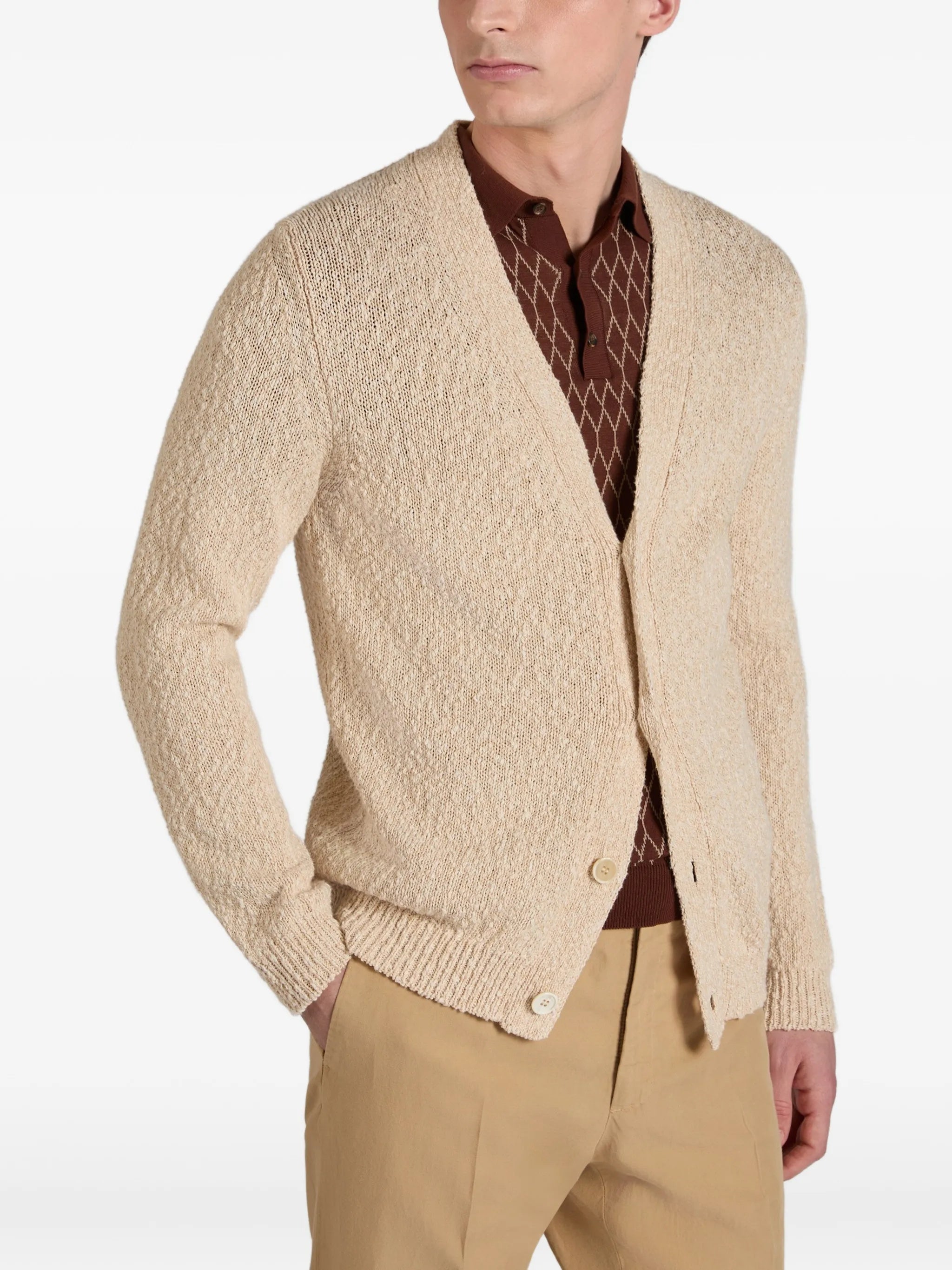 Neutral Textured Knit Button-Down Cardigan