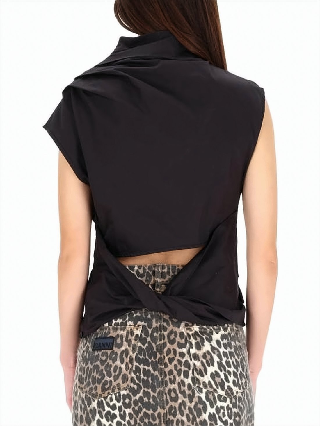 Draped Neckline Black Sleeveless Top