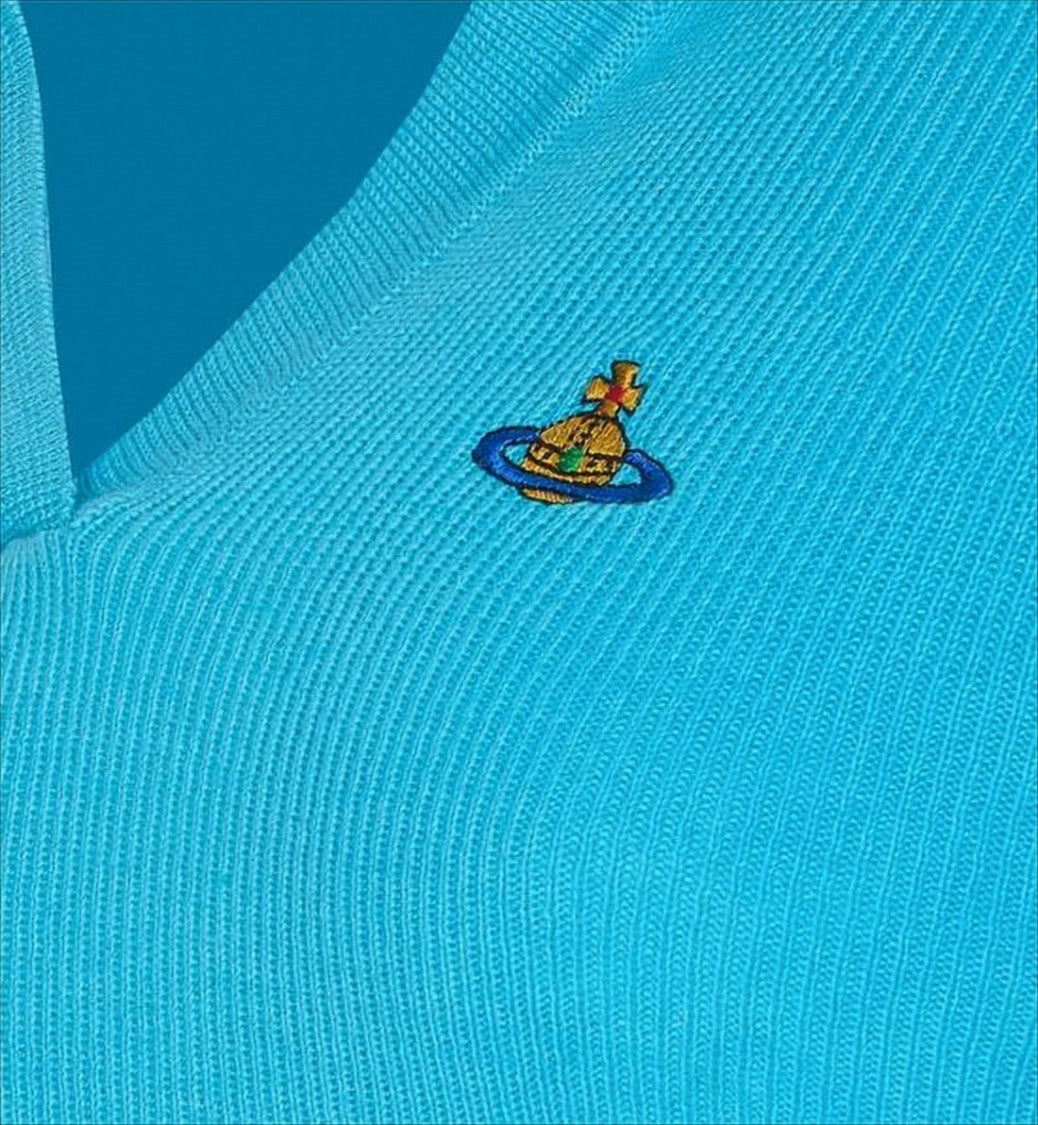Fitted Ribbed Knit Sweater with V-Neckline