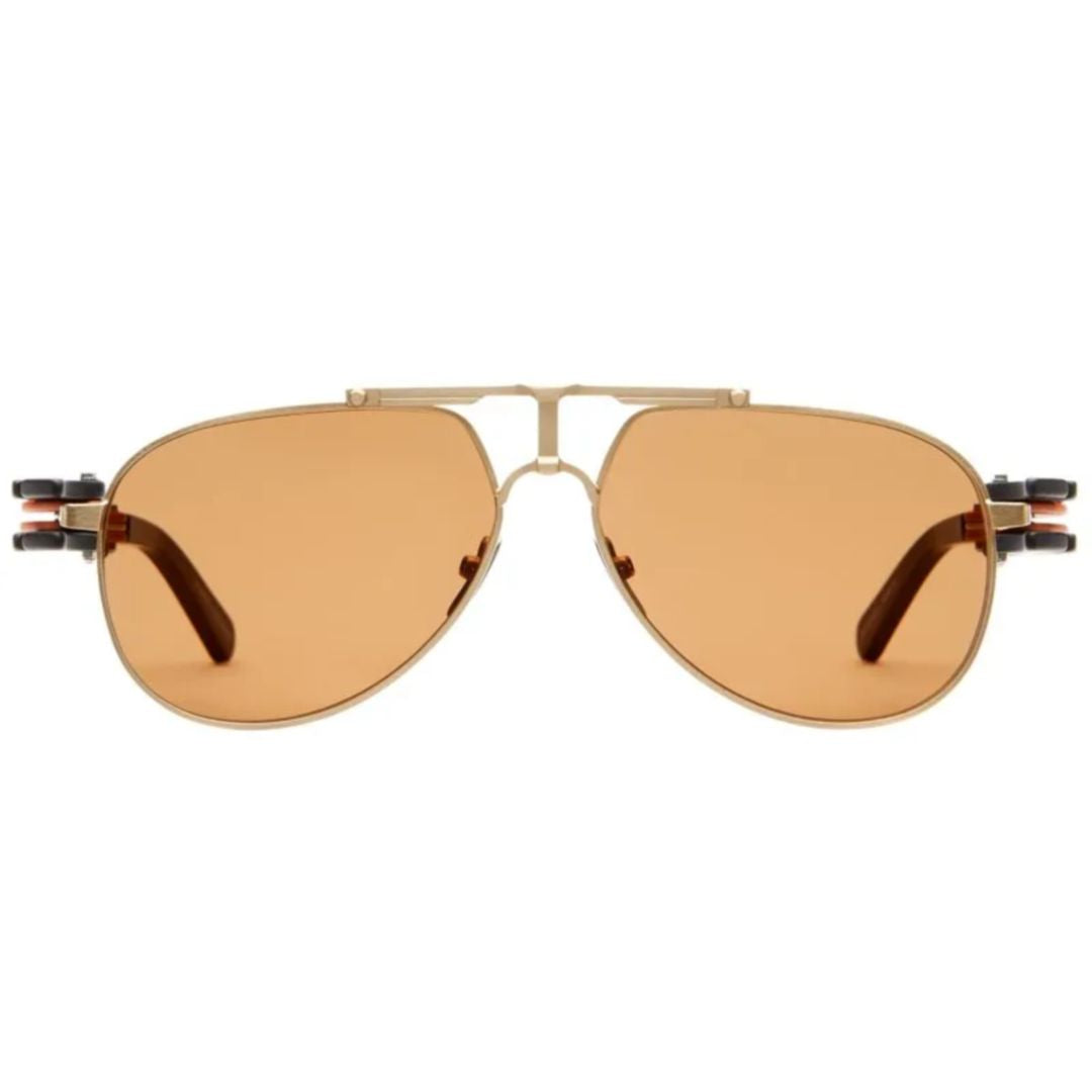 O20 Aviator Sunglasses with Gold-tone Frames and Amber-tinted Lenses
