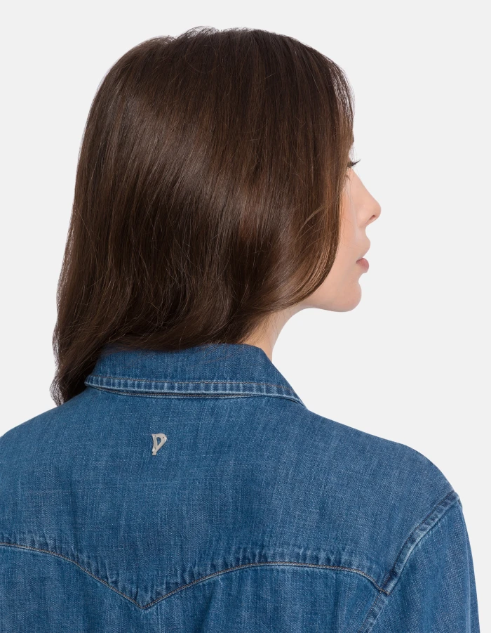 Medium Blue Wash Denim Shirt with Button-Down Front