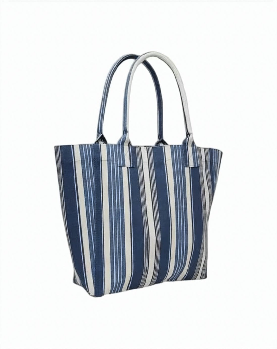 Medium Striped Cotton Shoulder Bag With Logo Patch