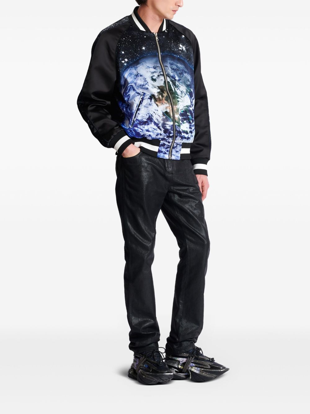Graphic-Print Casual Jacket with Ribbed Details