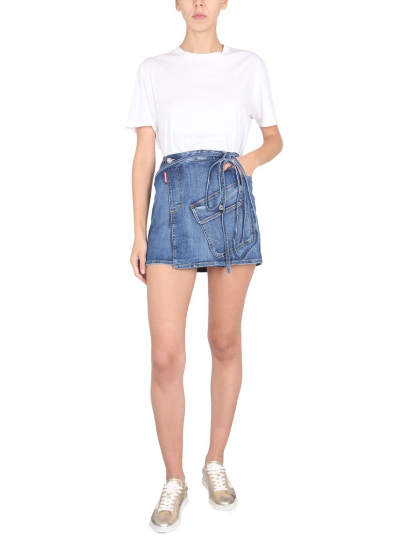 Short Denim Skirt With Flap Pocket