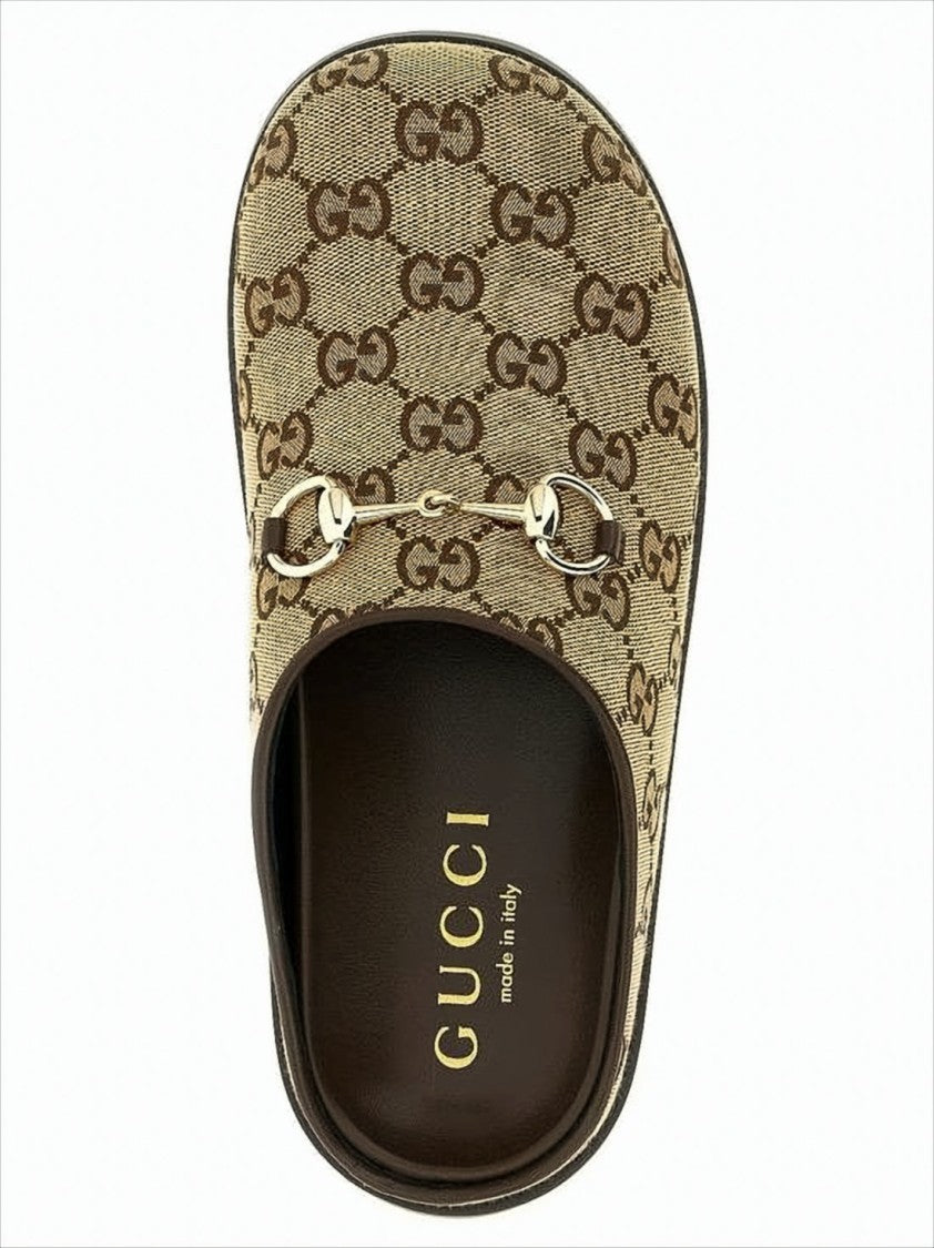 Canvas Slip-On Mules with Monogram Design