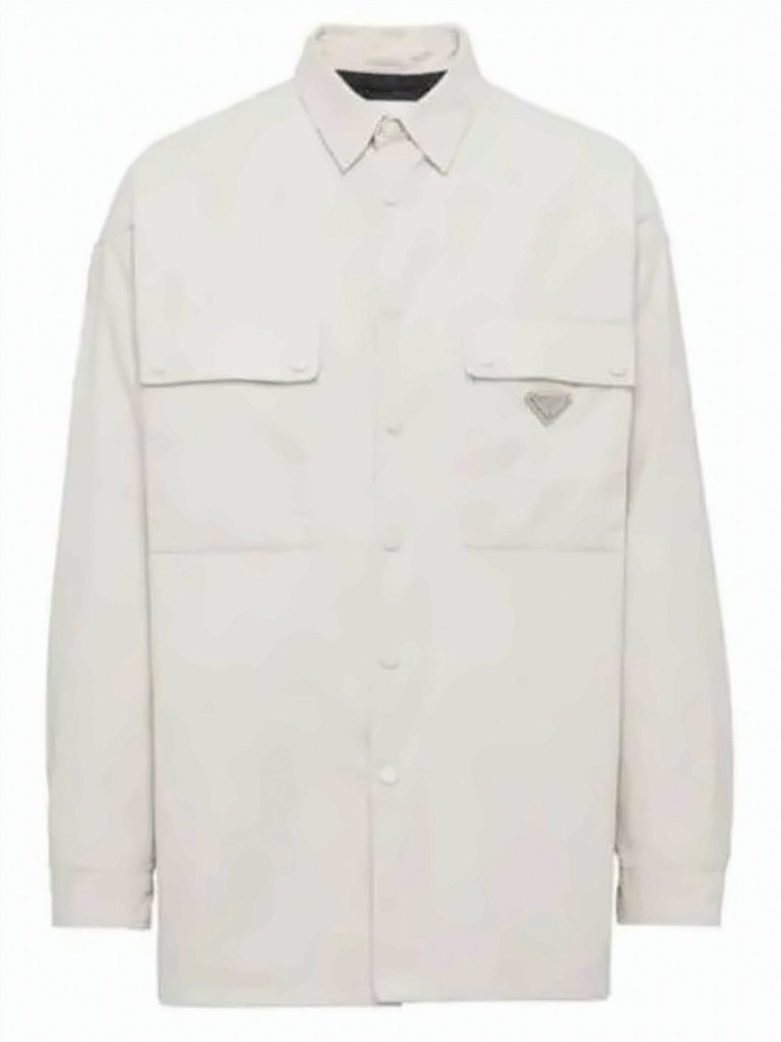 Long-Sleeve White Button-Down Shirt with Emblem