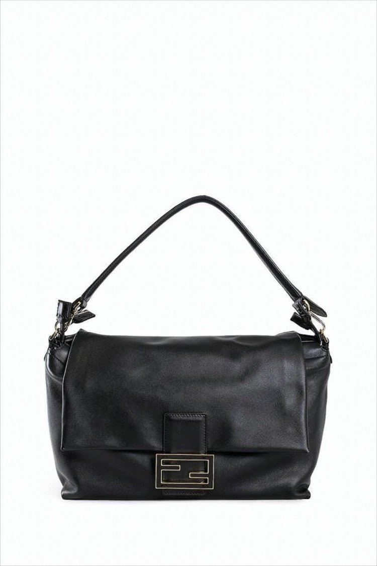 Geometric Clasp Black Lambskin Shoulder Bag