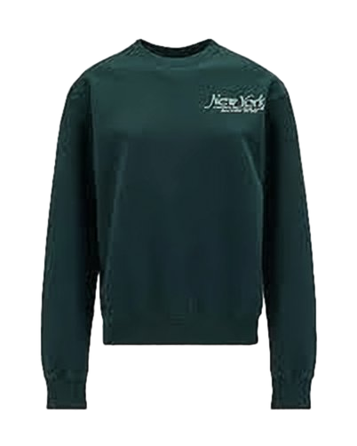 Deep Green Long-Sleeve Sweatshirt with Text Embroidery