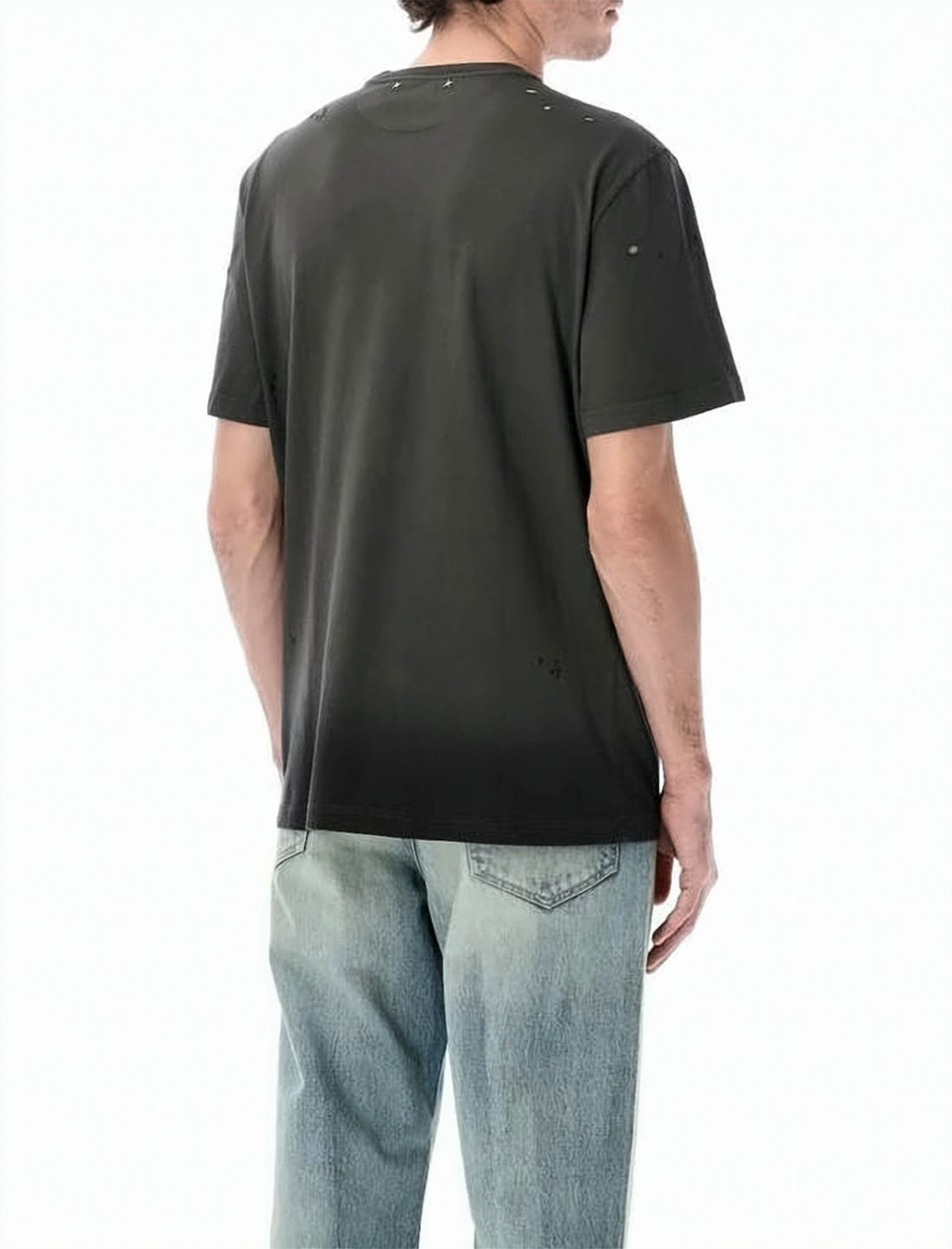 Distressed Black Short-Sleeve T-Shirt With Heart Detail