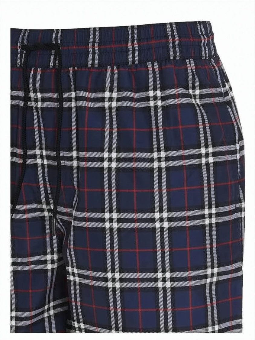 Plaid Swim Shorts with Elastic Waistband