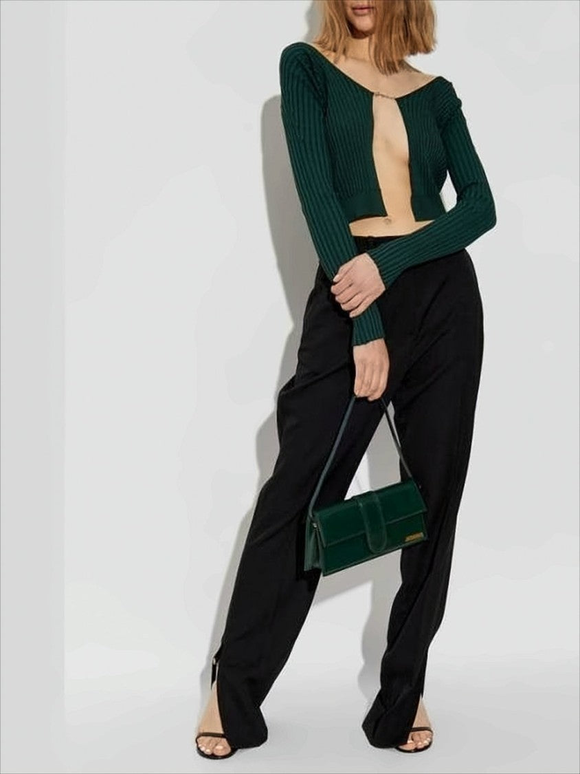 Ribbed Cropped Cardigan With Gold-Tone Clasp Closure