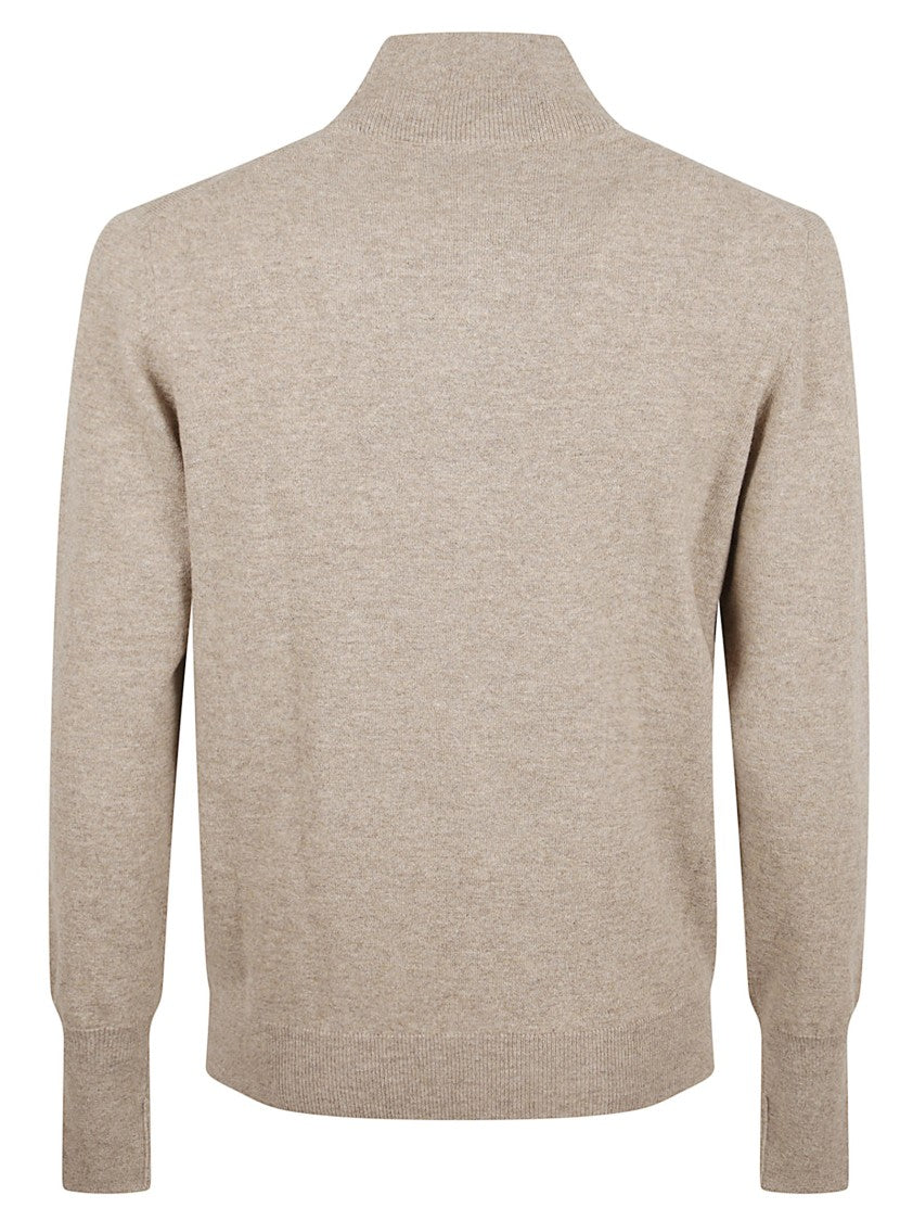 Plain Knit Beige Wool Sweater With Comfortable Fit