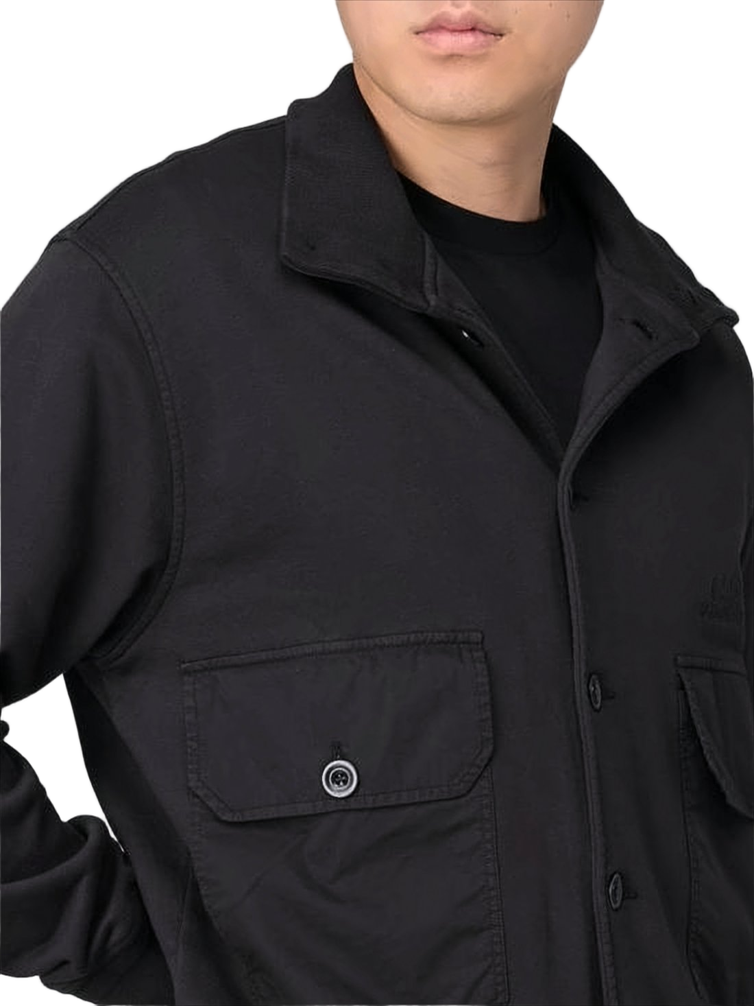 Minimalistic Black Cotton Cardigan with High Collar