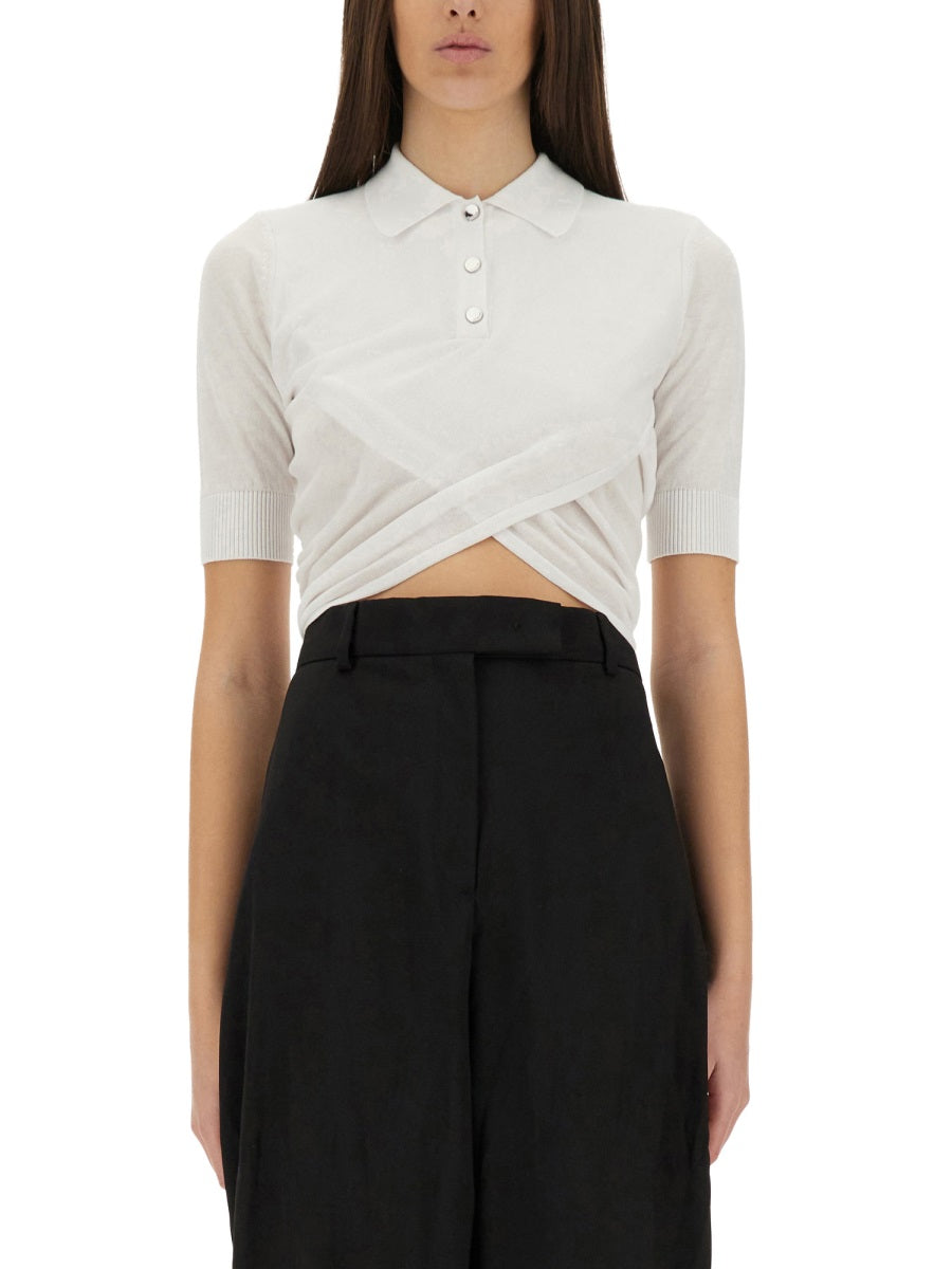 Slim Fit Short-Sleeved Top With Polo Collar