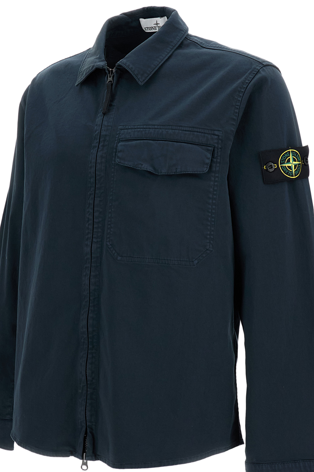 Blue Cotton Overshirt with Front Zip