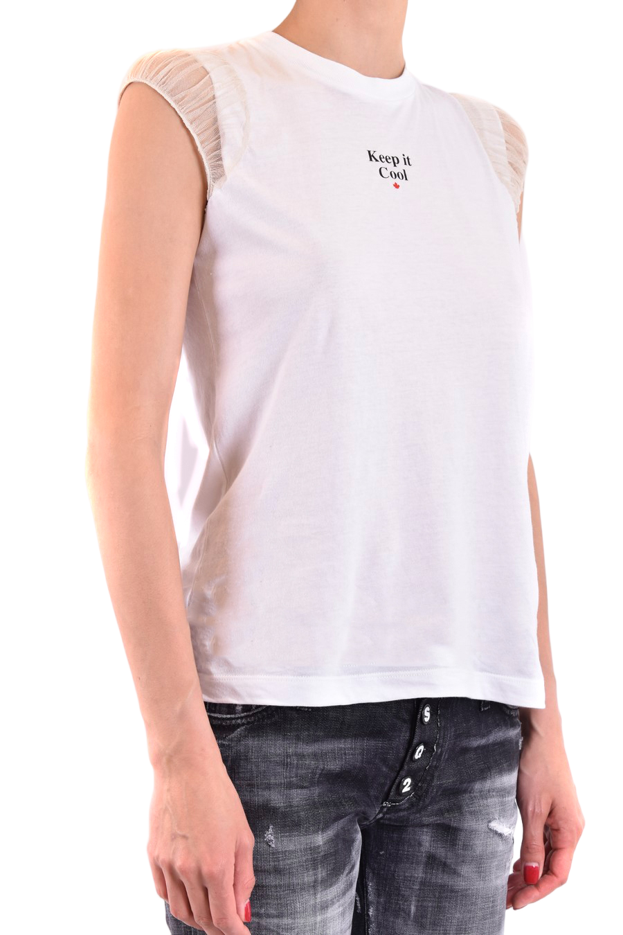 Sleeveless T-Shirt With Sheer Mesh Detailing